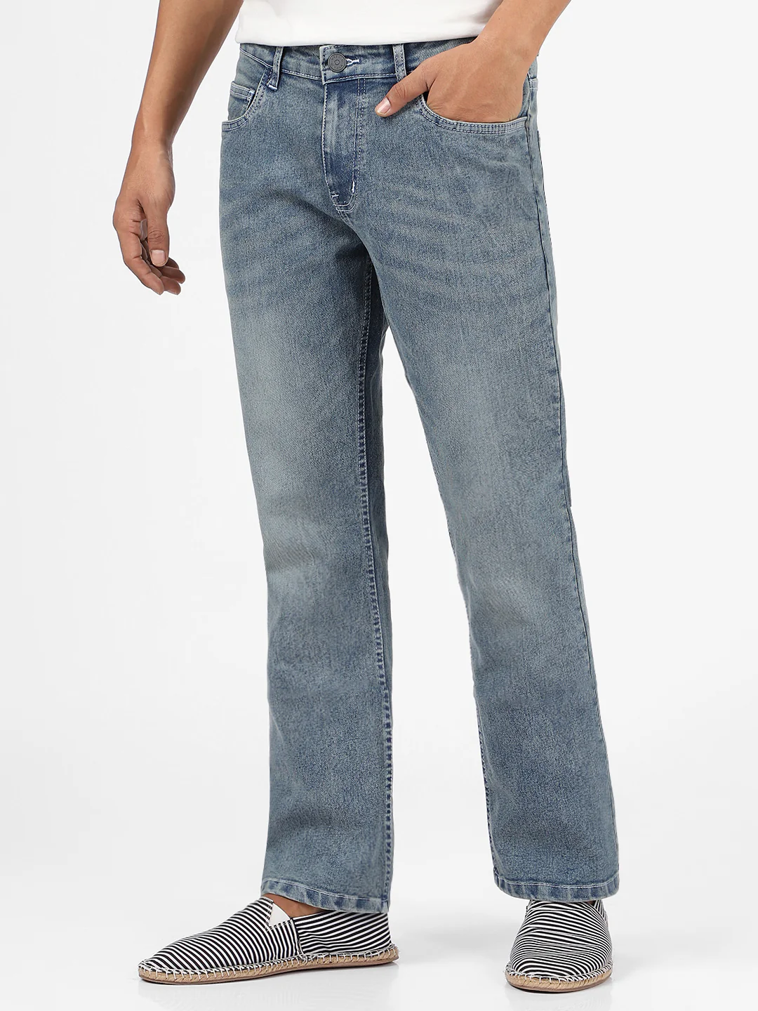 Men's Light Blue Washed Bootcut Jeans Stretchable - Image 3