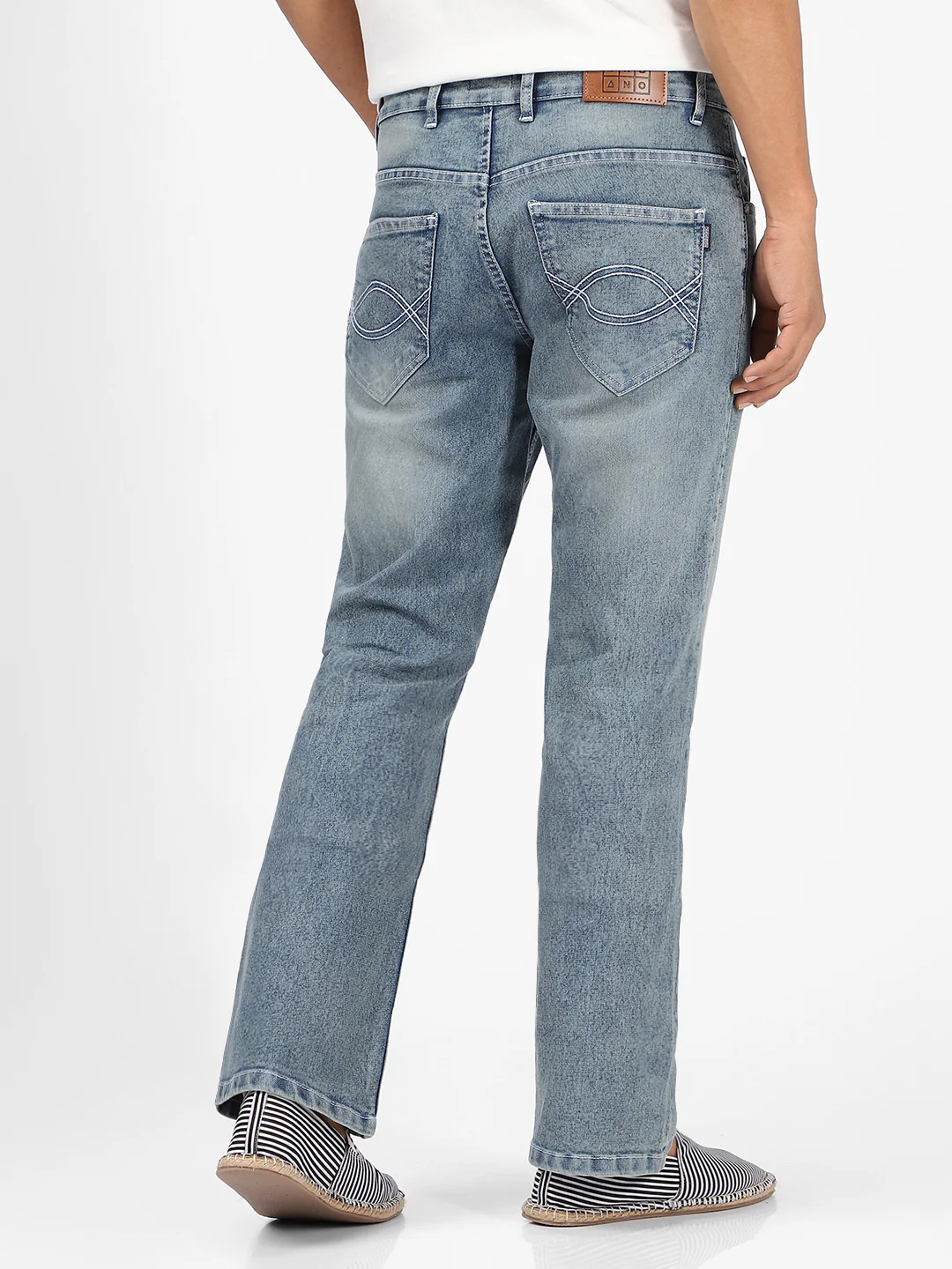 Men's Light Blue Washed Bootcut Jeans Stretchable - Image 4