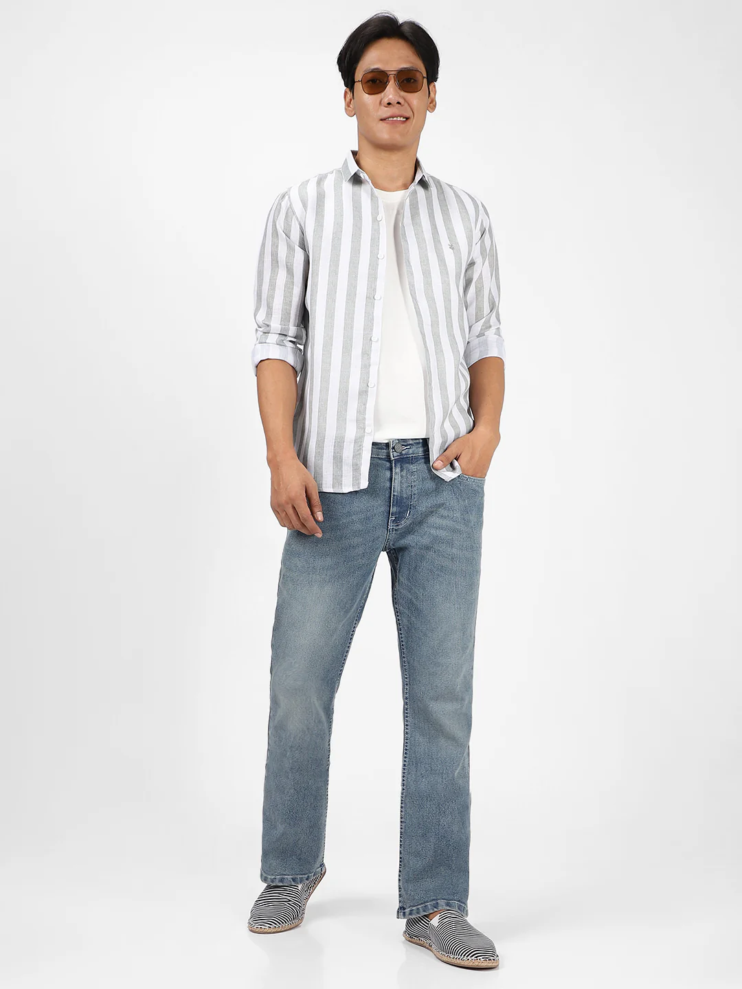 Men's Light Blue Washed Bootcut Jeans Stretchable - Image 5
