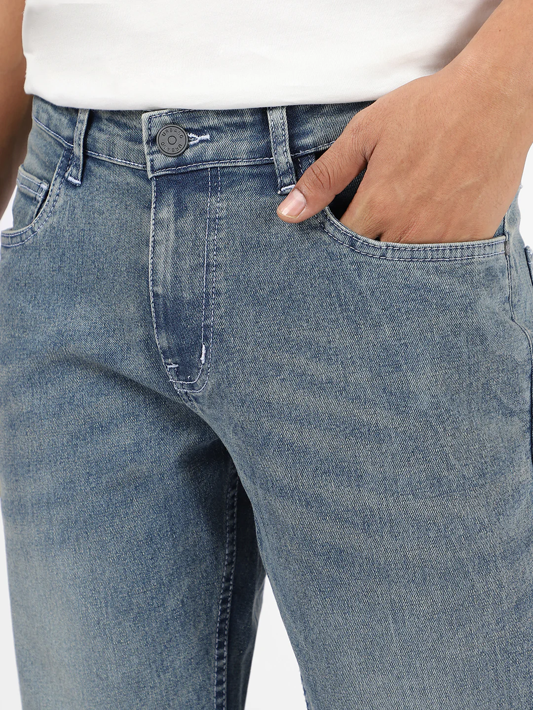 Men's Light Blue Washed Bootcut Jeans Stretchable - Image 6