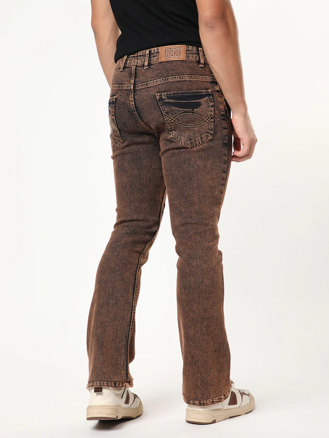 Men's Light Brown Bootcut Fit Mid Rise Acid Wash Jeans Stretchable - Image 3