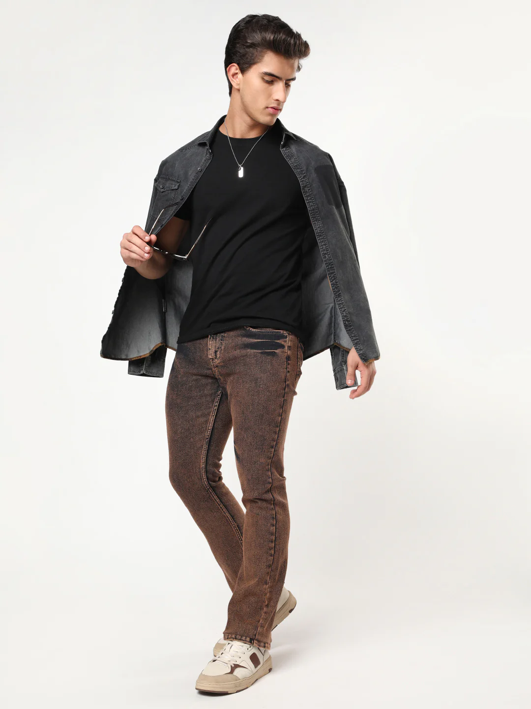 Men's Light Brown Bootcut Fit Mid Rise Acid Wash Jeans Stretchable - Image 4