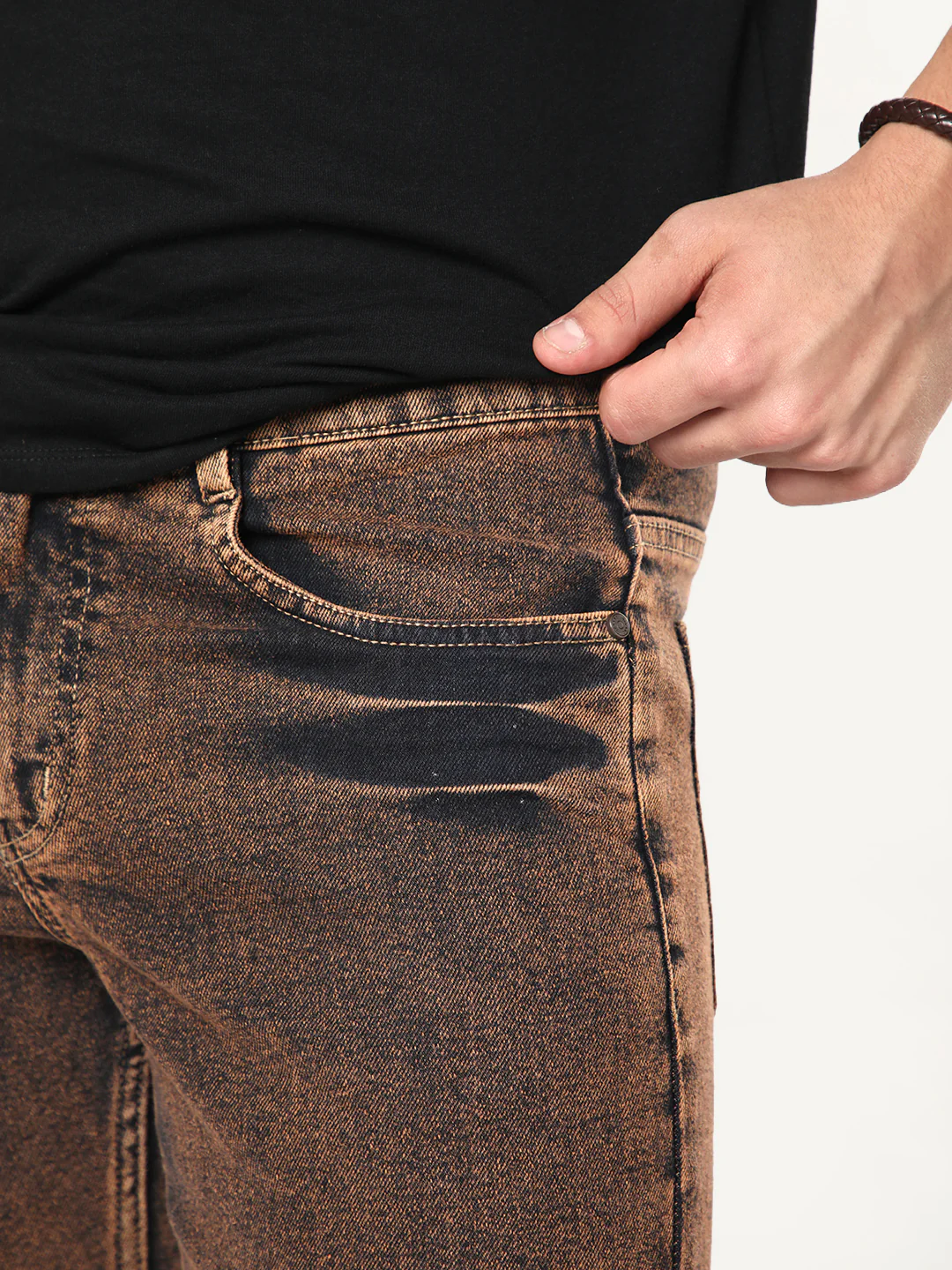 Men's Light Brown Bootcut Fit Mid Rise Acid Wash Jeans Stretchable - Image 5