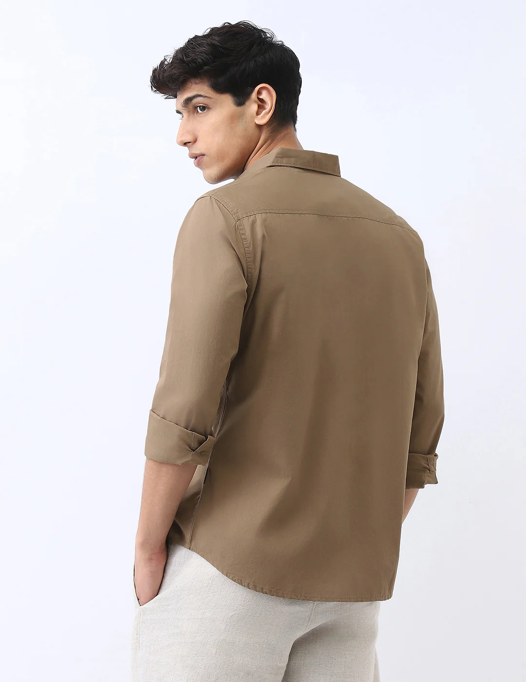 Men's Light Brown Cotton Full Sleeve Regular Fit Casual Solid Shirt - Image 4