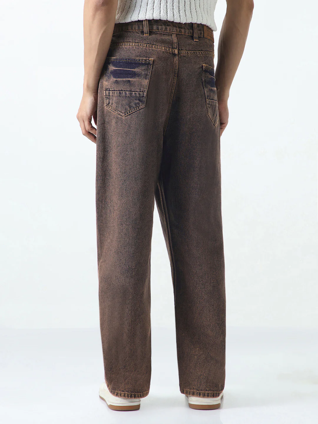 Men's Light Brown Loose Baggy Fit Washed Jeans Non-Stretchable - Image 3