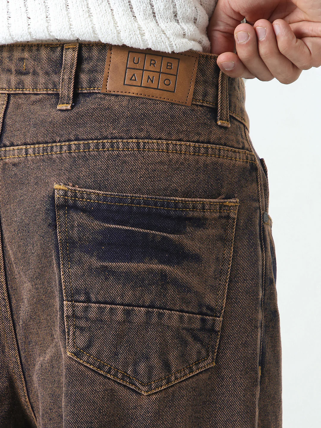Men's Light Brown Loose Baggy Fit Washed Jeans Non-Stretchable - Image 6