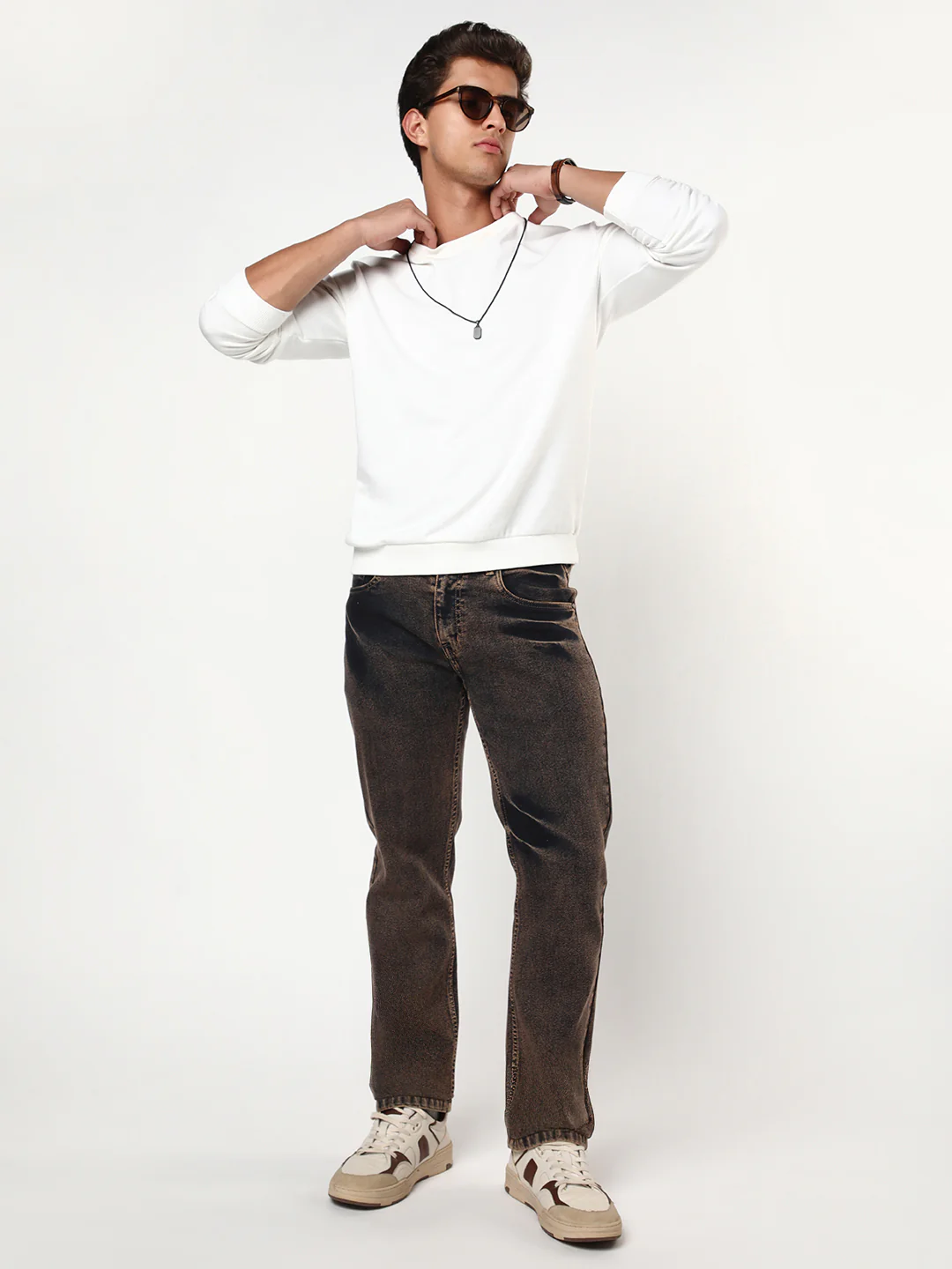 Men's Light Brown Regular Fit Acid Washed Denim Jeans Stretchable - Image 4