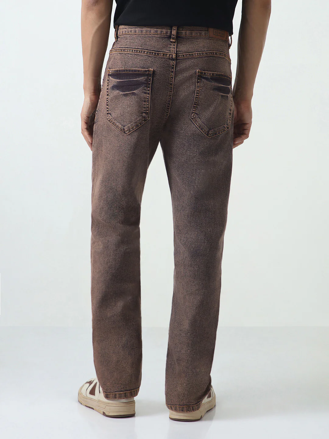 Men's Light Brown Straight Fit Heavy Washed Jeans Stretchable - Image 3