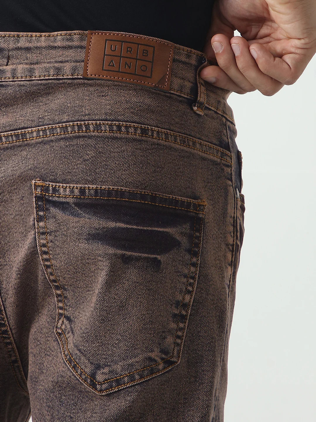 Men's Light Brown Straight Fit Heavy Washed Jeans Stretchable - Image 6