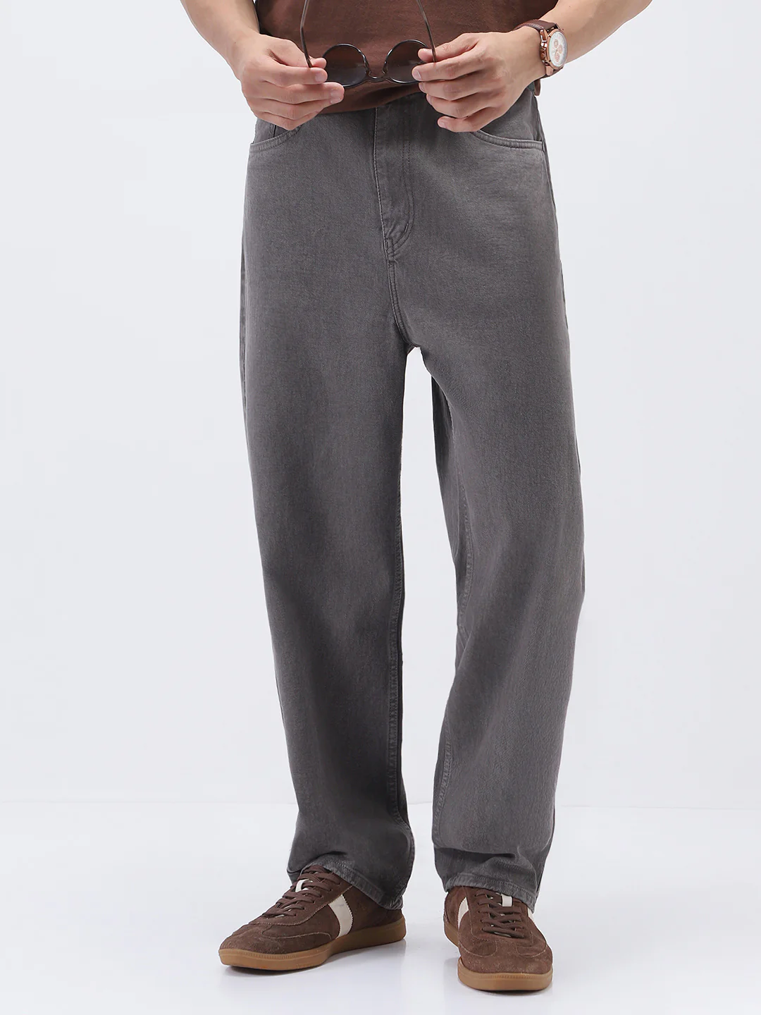 Men's Light Chocolate Loose Fit Washed Jeans Non-Stretchable - Image 2