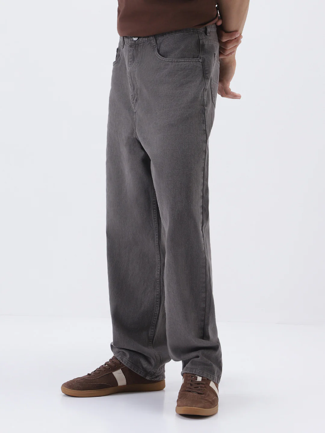 Men's Light Chocolate Loose Fit Washed Jeans Non-Stretchable - Image 3