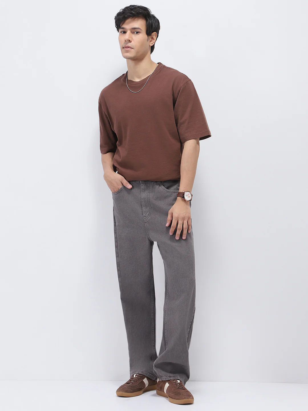 Men's Light Chocolate Loose Fit Washed Jeans Non-Stretchable - Image 5