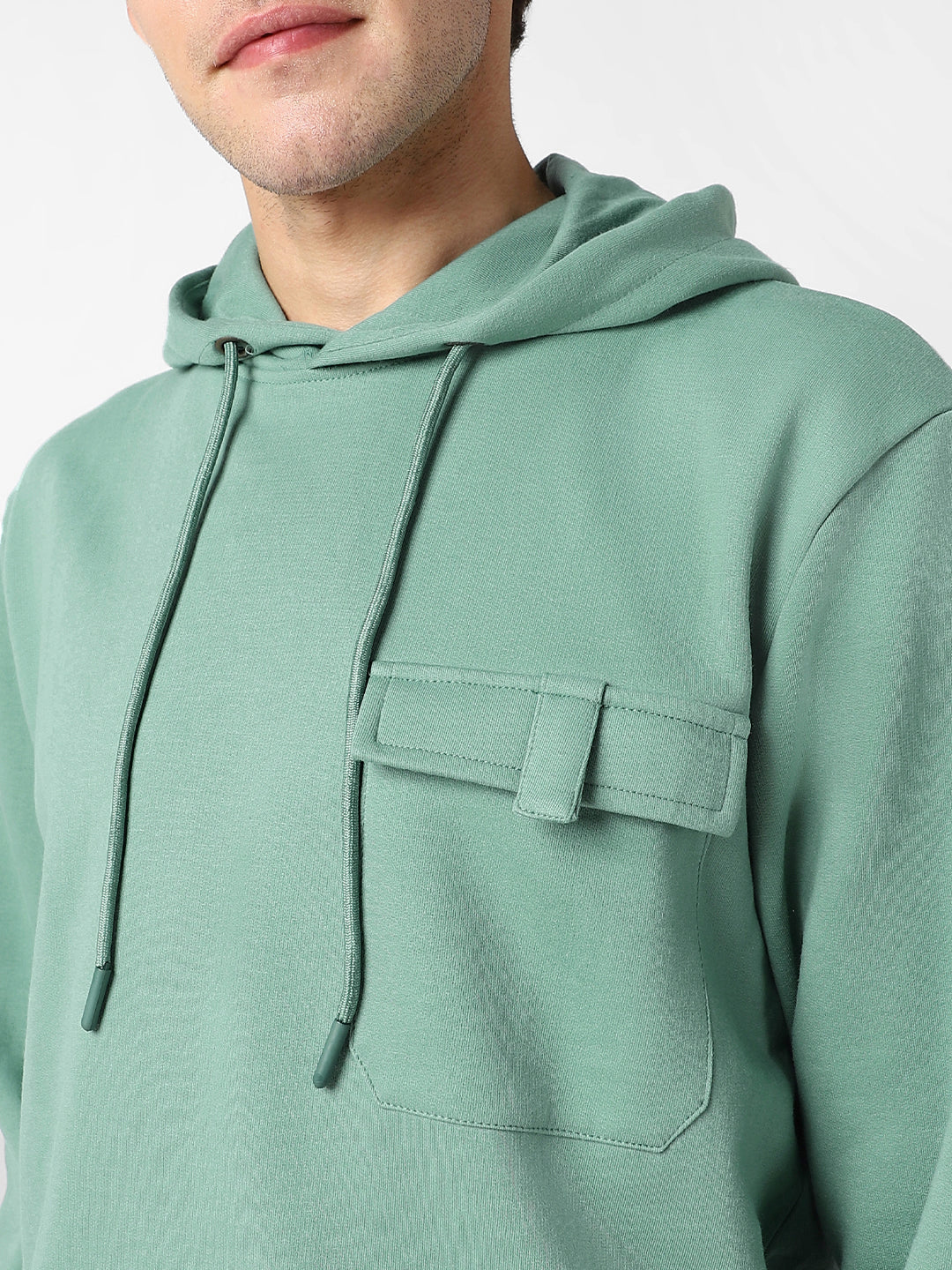 Men's Light Green Cotton Solid Hooded Neck Sweatshirt - Image 5