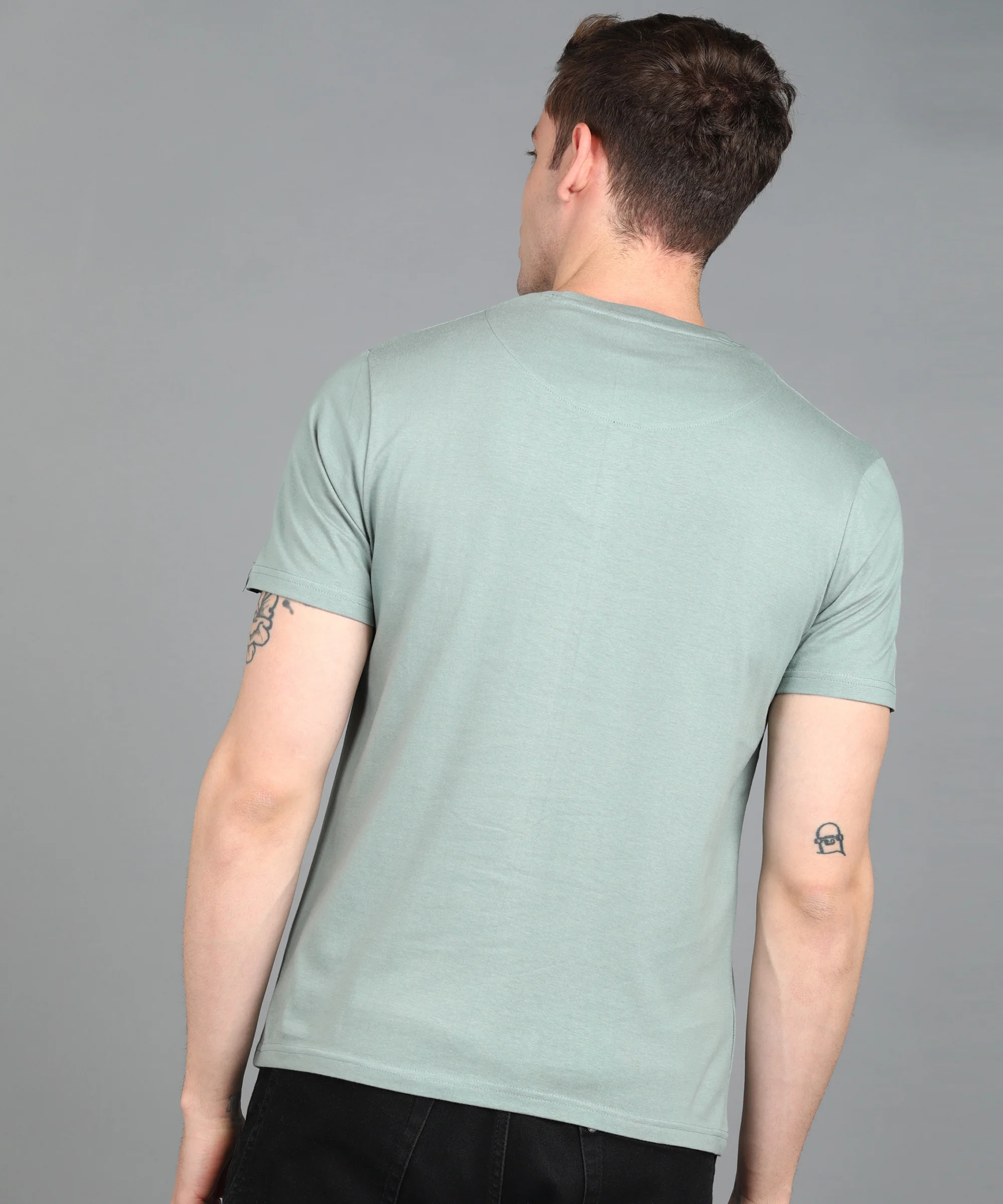 Urbano Fashion Men's Light Green Graphic Printed Round Neck Half Sleeve Slim Fit Cotton T-Shirt - Image 4