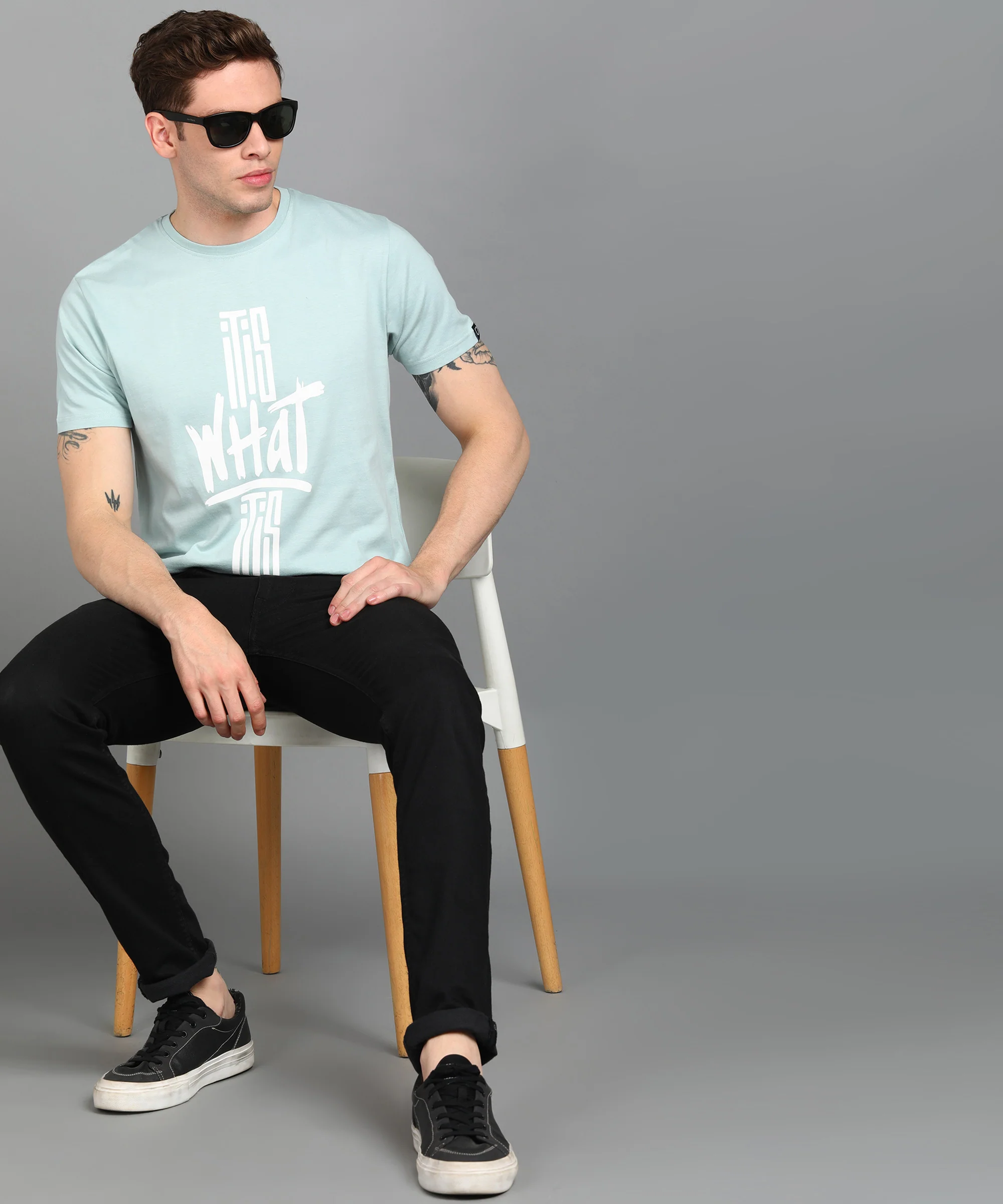 Urbano Fashion Men's Light Green Graphic Printed Round Neck Half Sleeve Slim Fit Cotton T-Shirt - Image 4