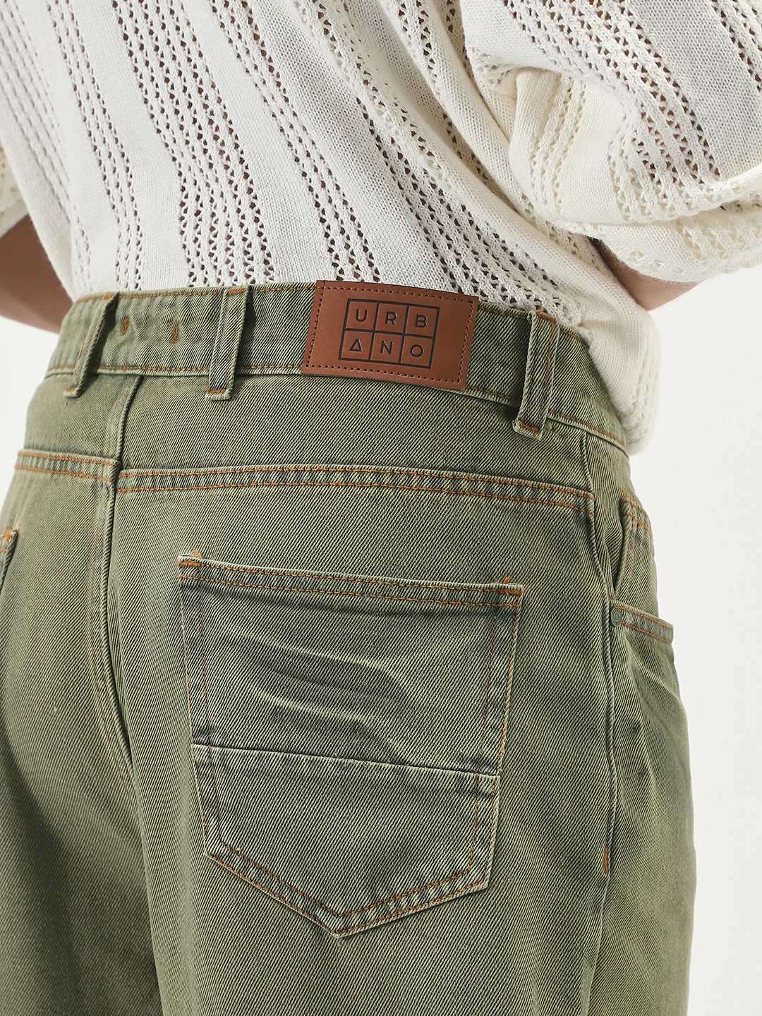 Men's Light Green Loose Baggy Fit Washed Jeans Non-Stretchable - Image 6