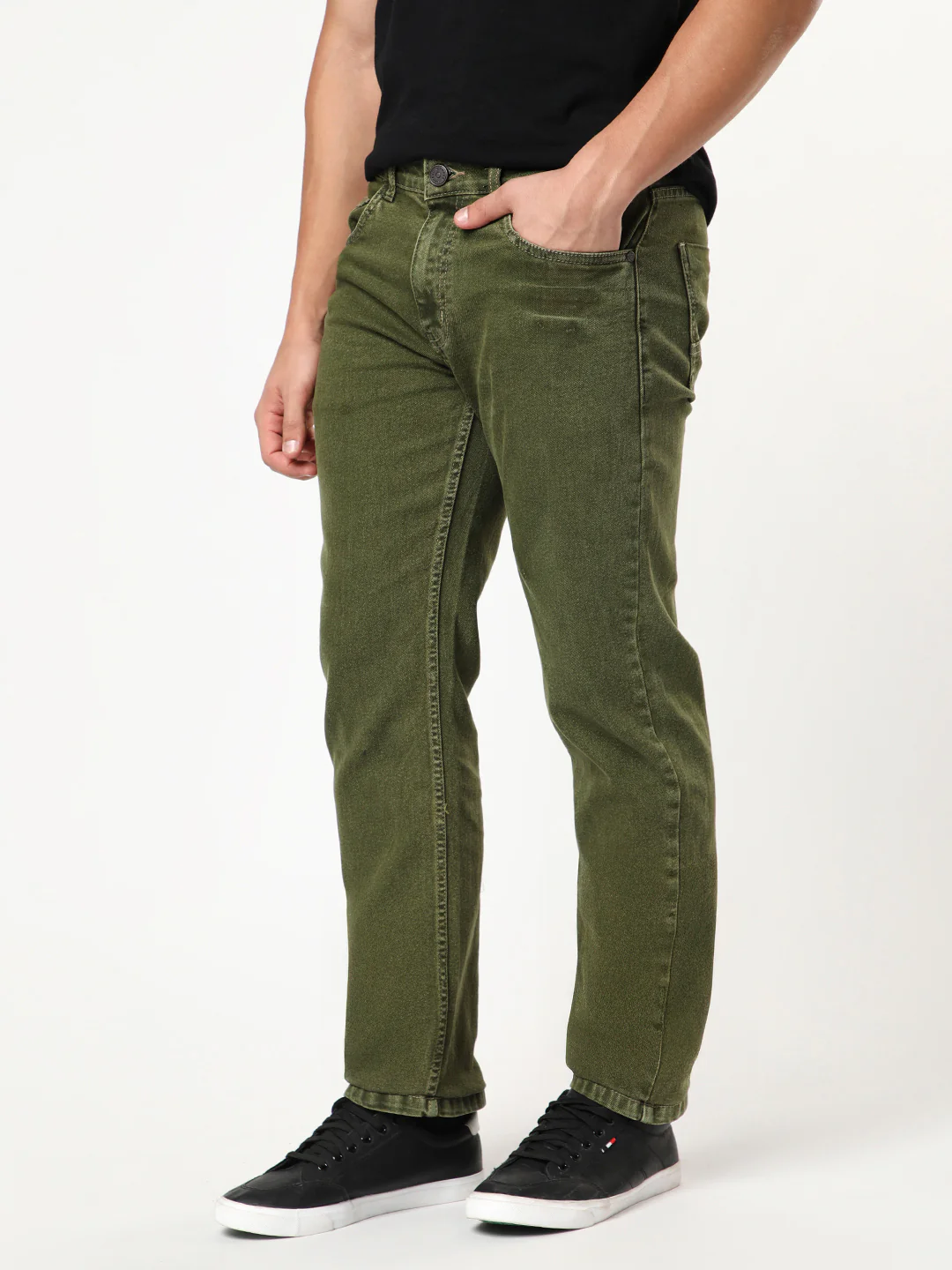 Men's Light Green Regular Fit Acid Washed Denim Jeans Stretchable - Image 2