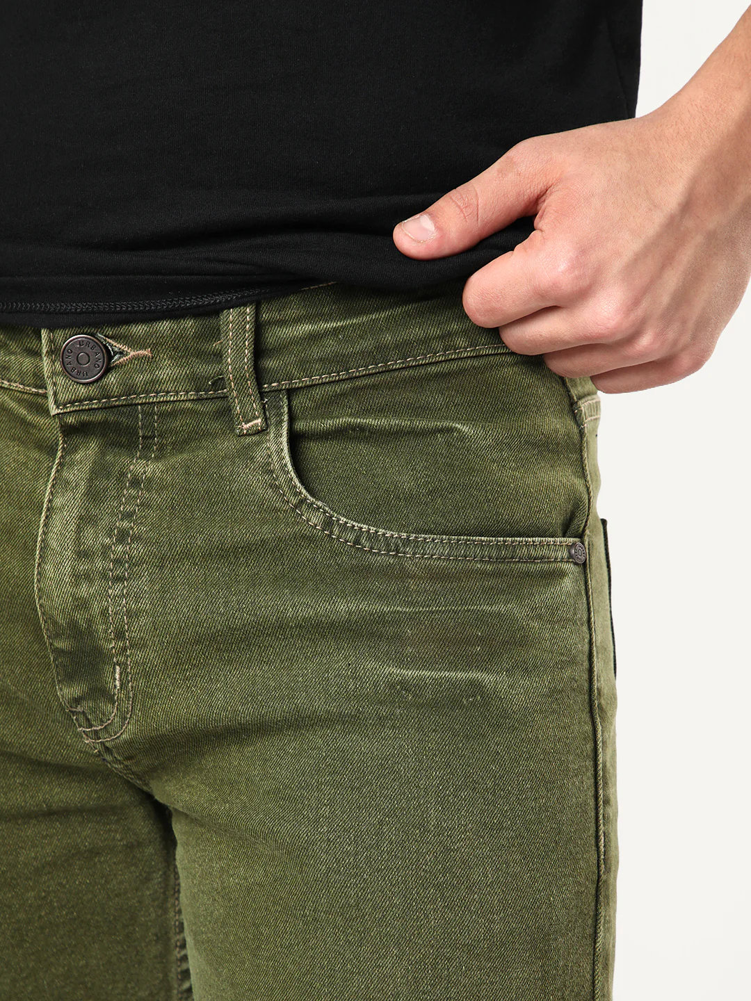 Men's Light Green Regular Fit Acid Washed Denim Jeans Stretchable - Image 5