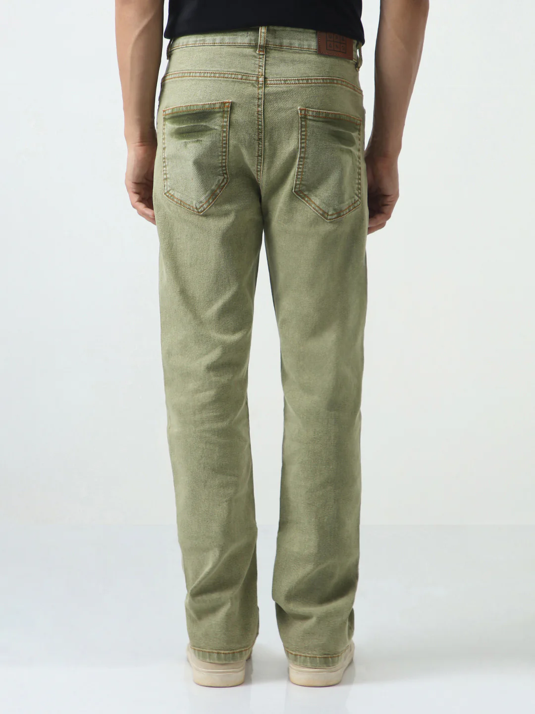 Men's Light Green Straight Fit Heavy Washed Jeans Stretchable - Image 3