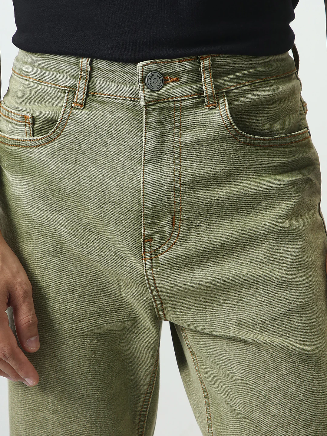 Men's Light Green Straight Fit Heavy Washed Jeans Stretchable - Image 5