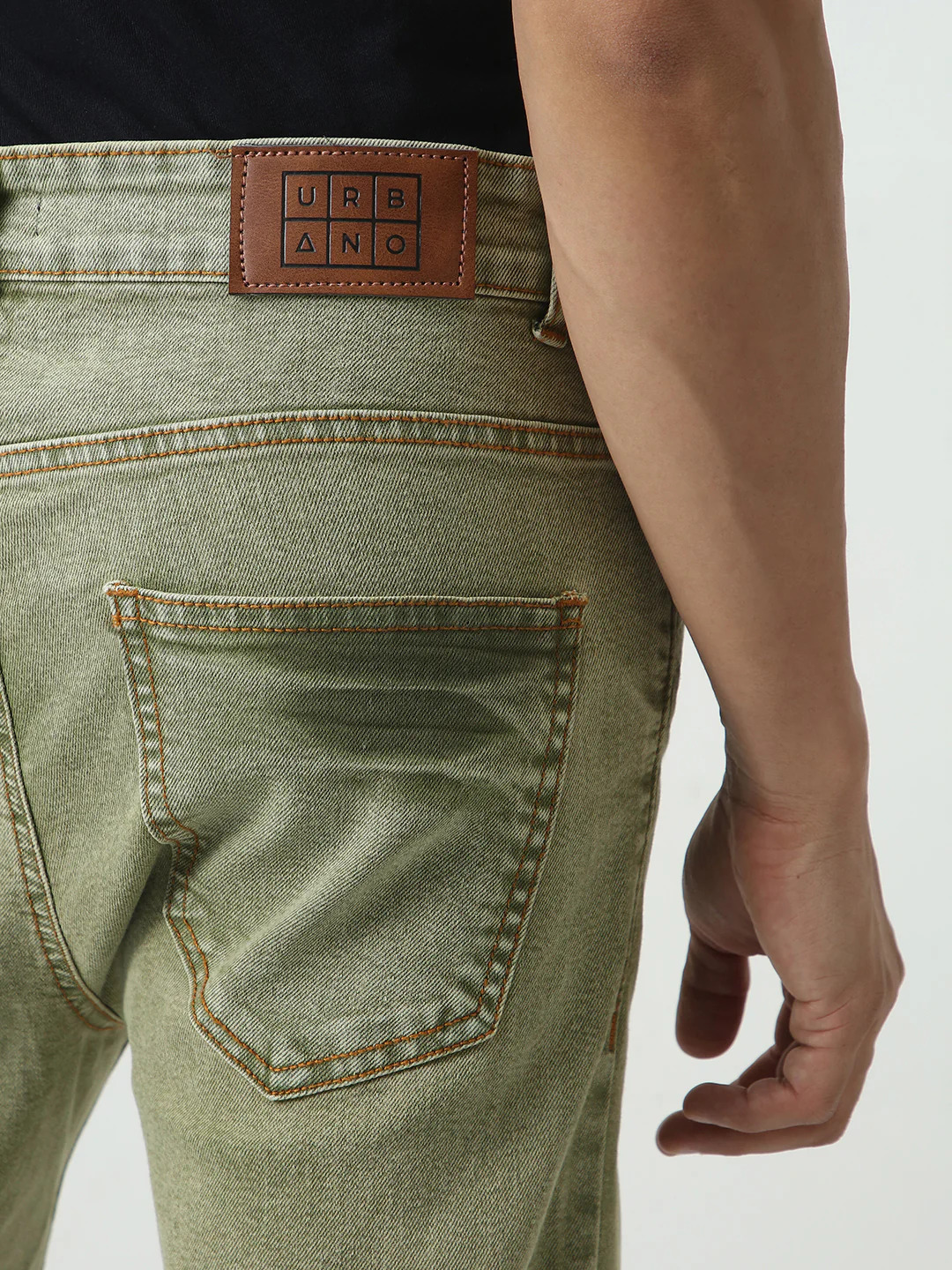 Men's Light Green Straight Fit Heavy Washed Jeans Stretchable - Image 6