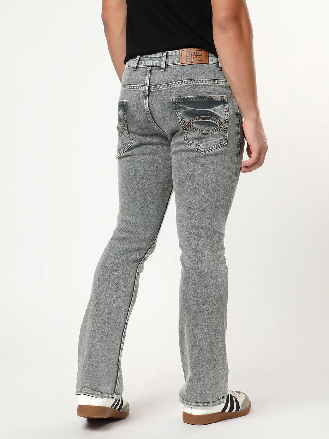 Men's Light Grey Bootcut Fit Mid Rise Acid Wash Jeans Stretchable - Image 3