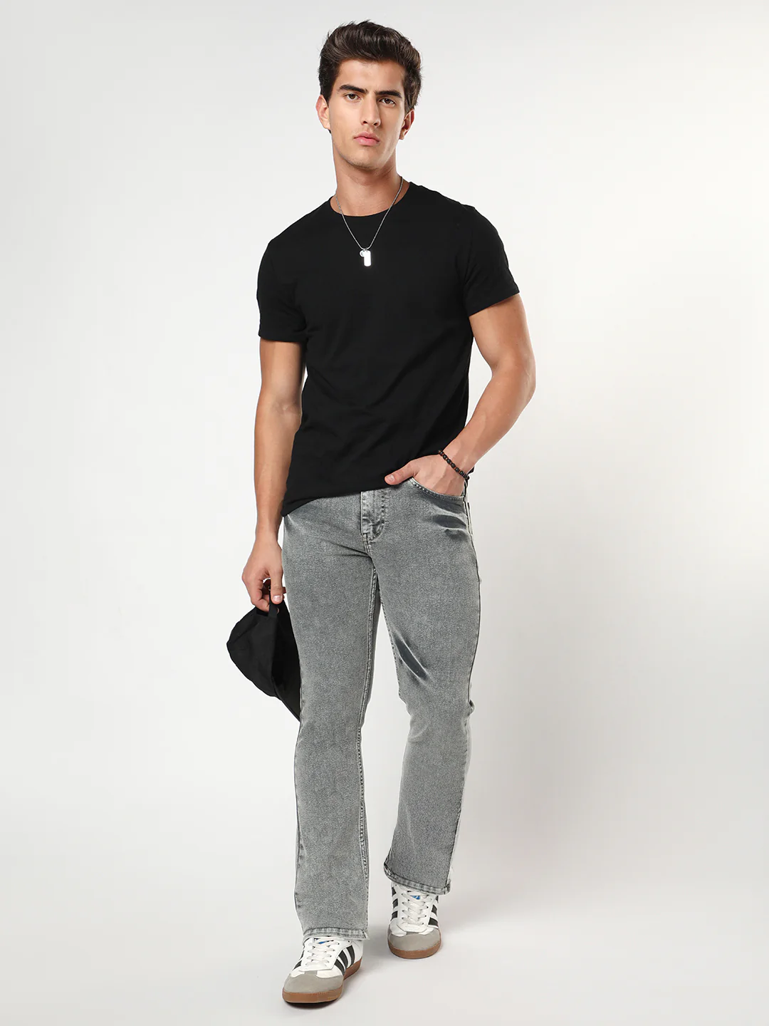 Men's Light Grey Bootcut Fit Mid Rise Acid Wash Jeans Stretchable - Image 4