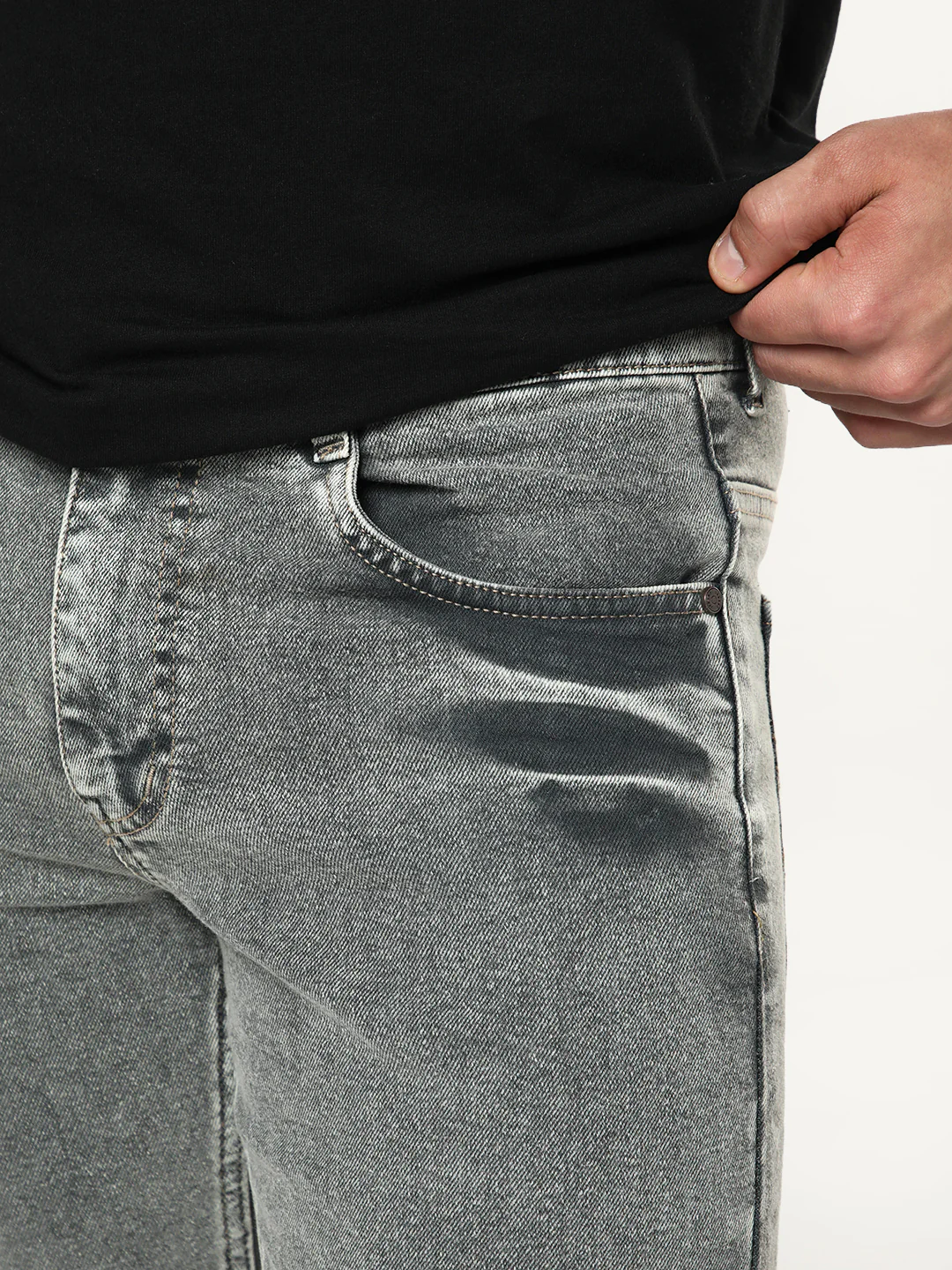 Men's Light Grey Bootcut Fit Mid Rise Acid Wash Jeans Stretchable - Image 5