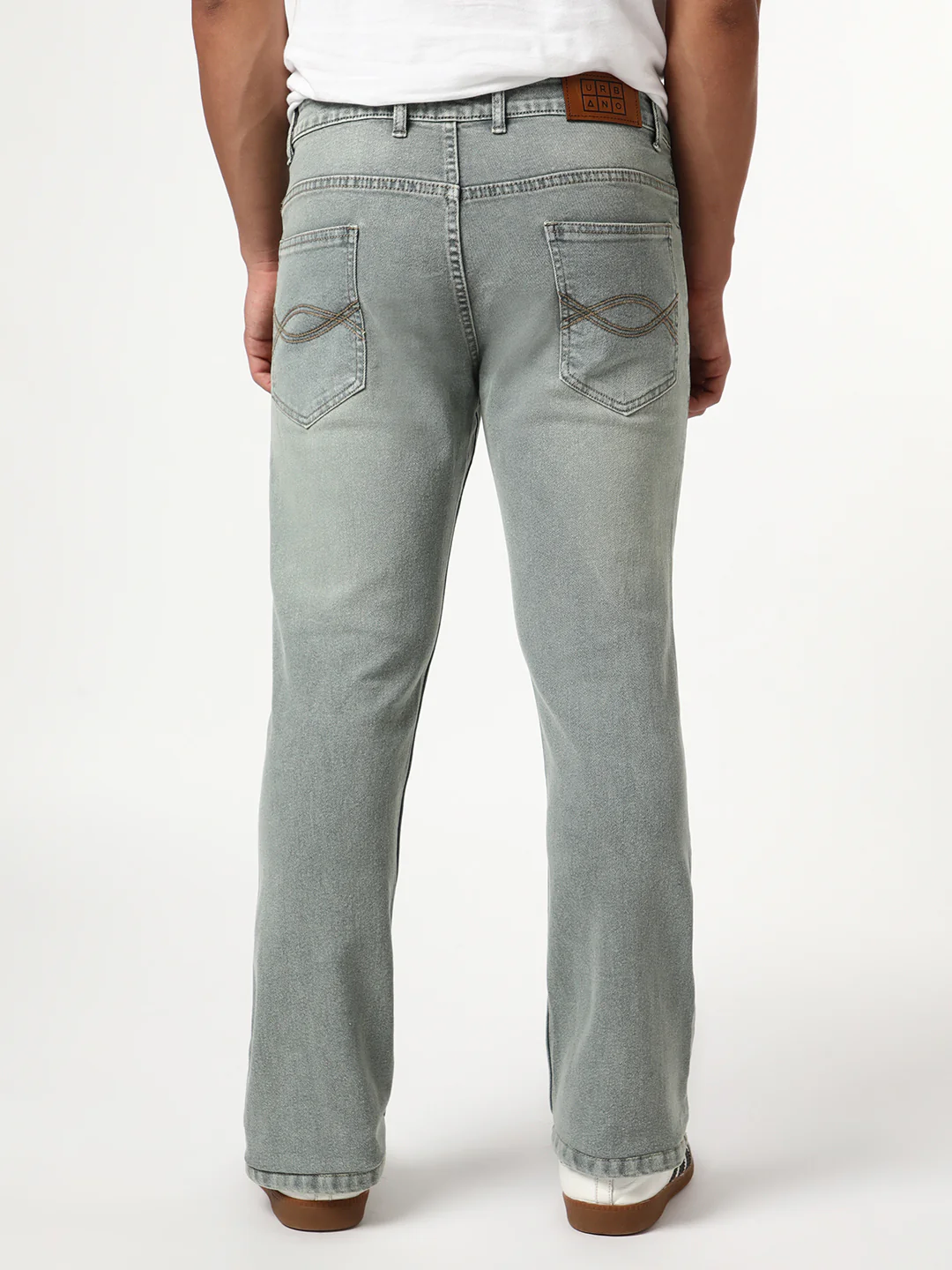 Men's Light Grey Bootcut Fit Mid Rise Tinted Heavy Washed Jeans Stretchable - Image 3