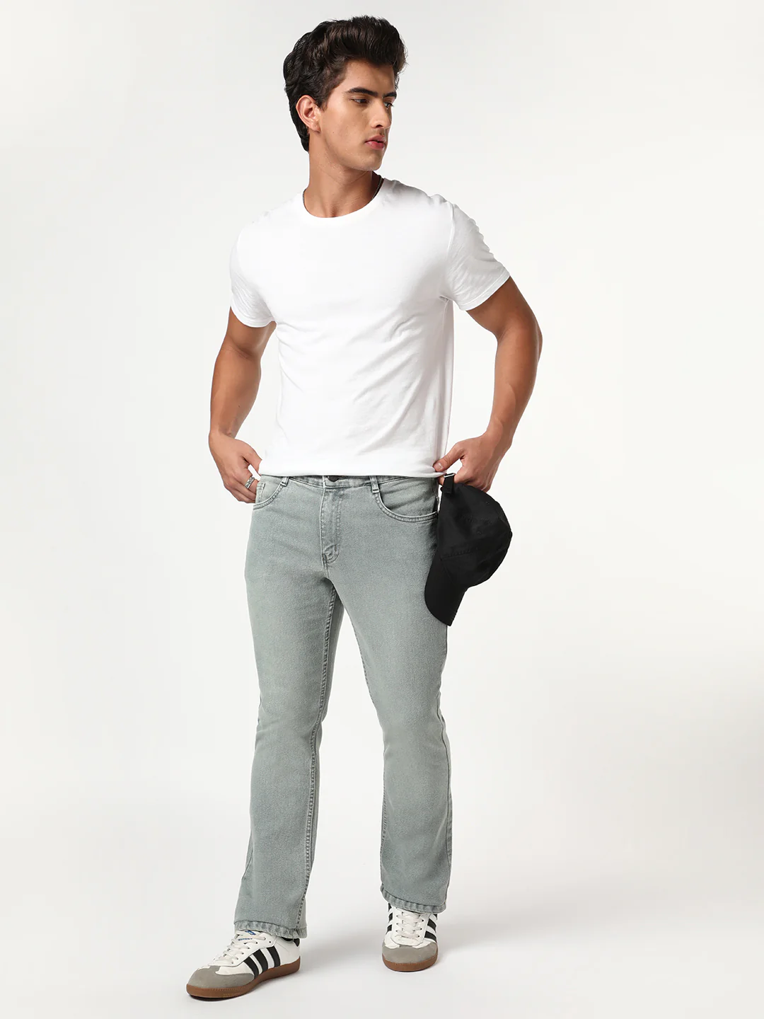 Men's Light Grey Bootcut Fit Mid Rise Tinted Heavy Washed Jeans Stretchable - Image 4