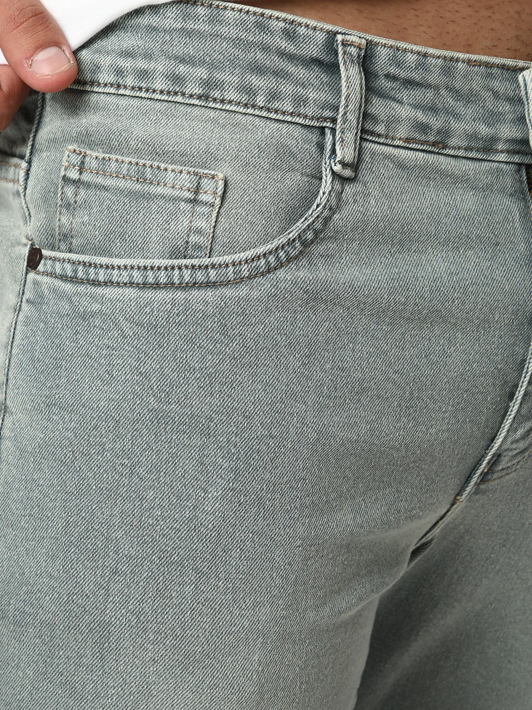 Men's Light Grey Bootcut Fit Mid Rise Tinted Heavy Washed Jeans Stretchable - Image 5