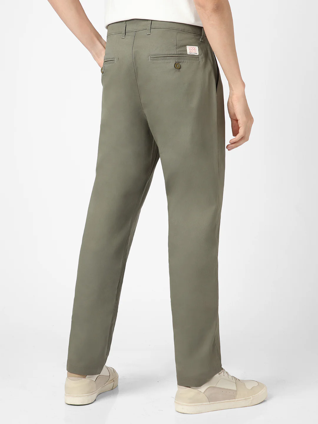Men's Light Grey Cotton Regular Fit Casual Chinos Trousers Stretch - Image 3