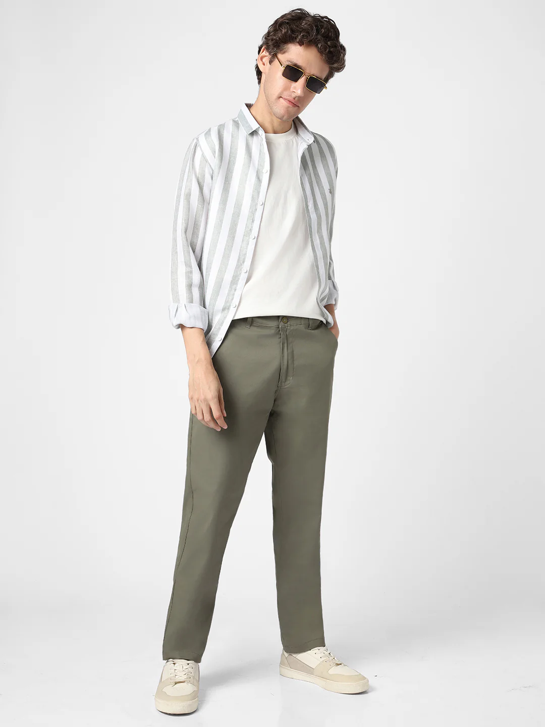 Men's Light Grey Cotton Regular Fit Casual Chinos Trousers Stretch - Image 4