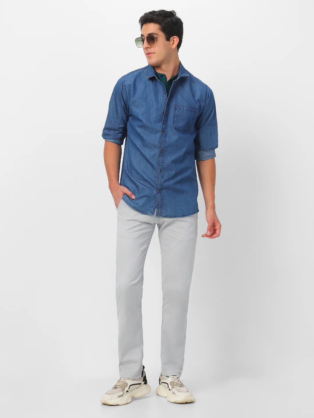 Men's Light Grey Cotton Slim Fit Casual Chinos Trousers Stretch - Image 4