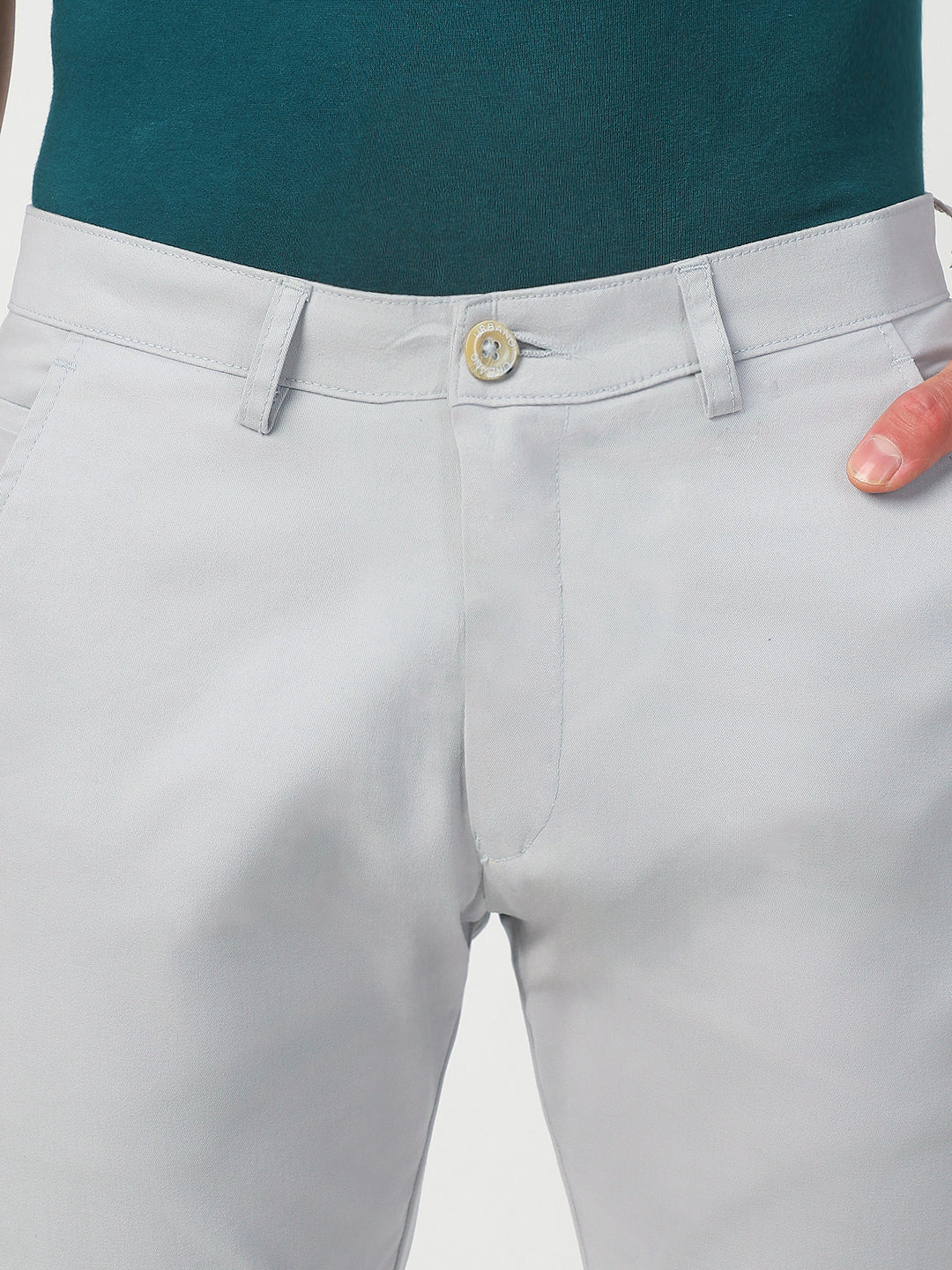 Men's Light Grey Cotton Slim Fit Casual Chinos Trousers Stretch - Image 5