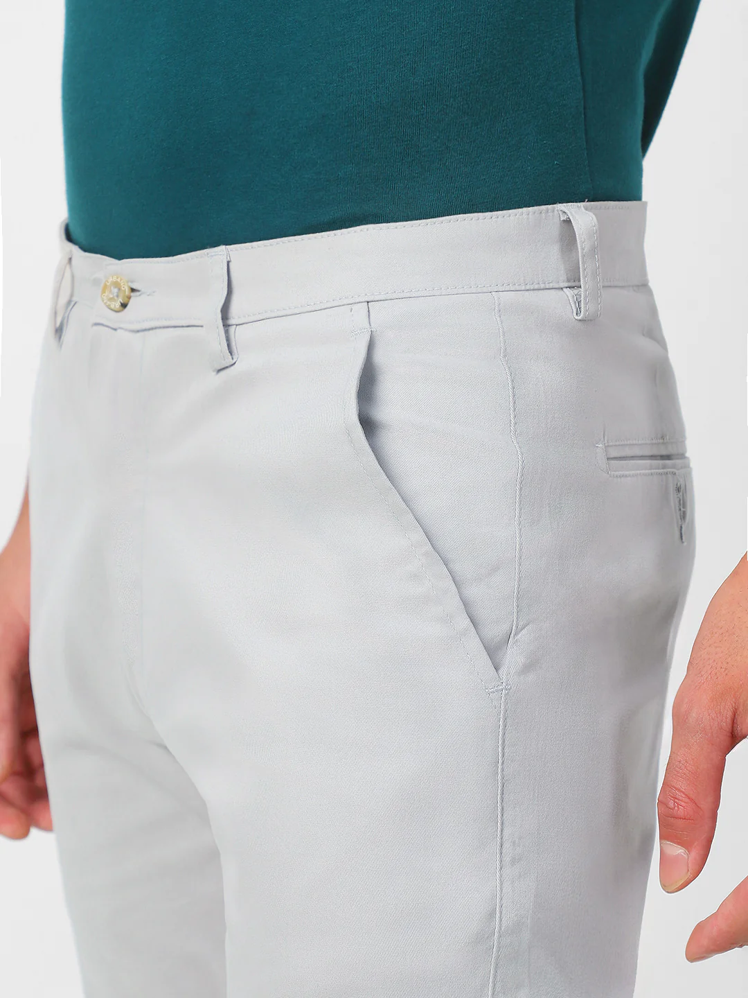 Men's Light Grey Cotton Slim Fit Casual Chinos Trousers Stretch - Image 6