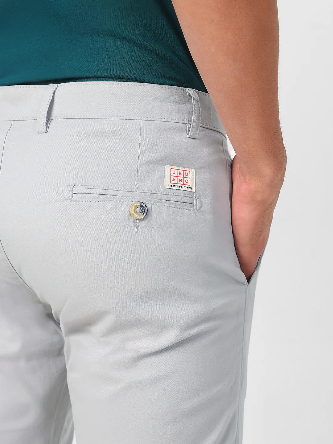Men's Light Grey Cotton Slim Fit Casual Chinos Trousers Stretch - Image 7