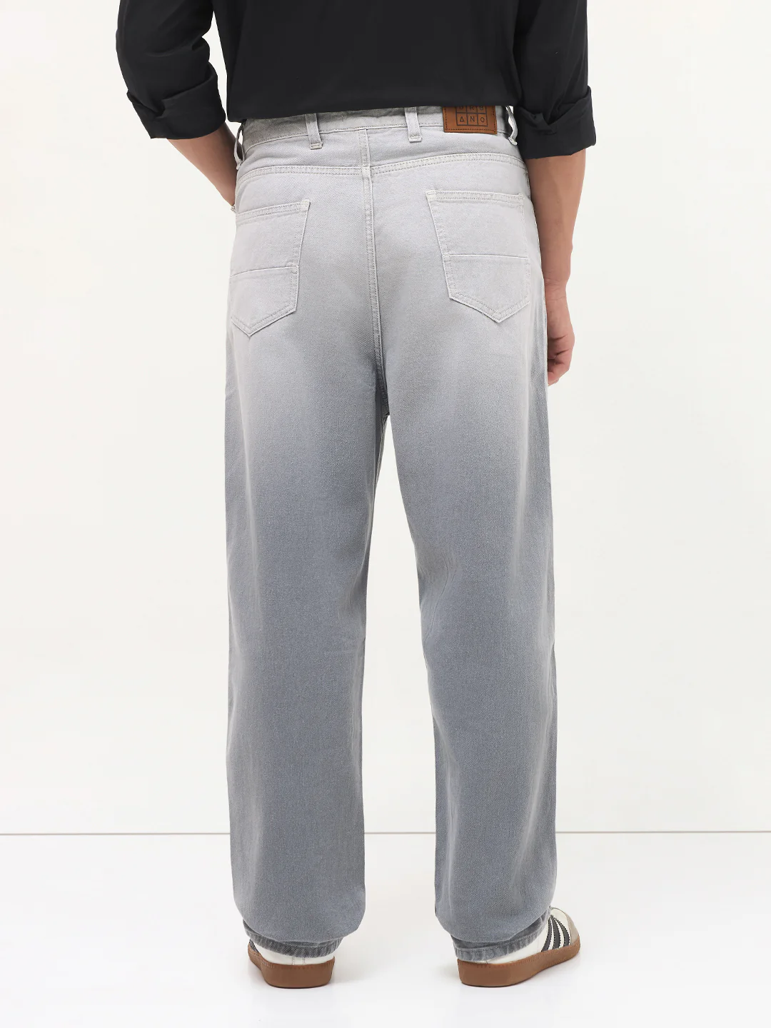 Men's Light Grey Loose Baggy Fit Heavy Washed Faded Denim Jeans Non-Stretchable - Image 3
