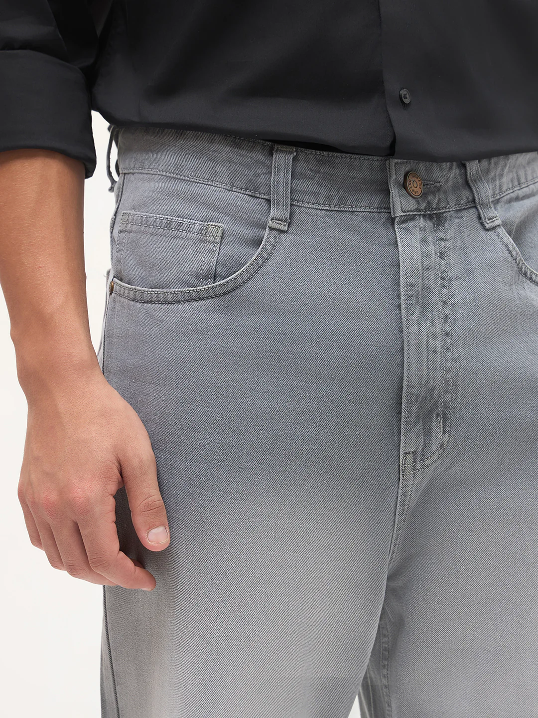 Men's Light Grey Loose Baggy Fit Heavy Washed Faded Denim Jeans Non-Stretchable - Image 5