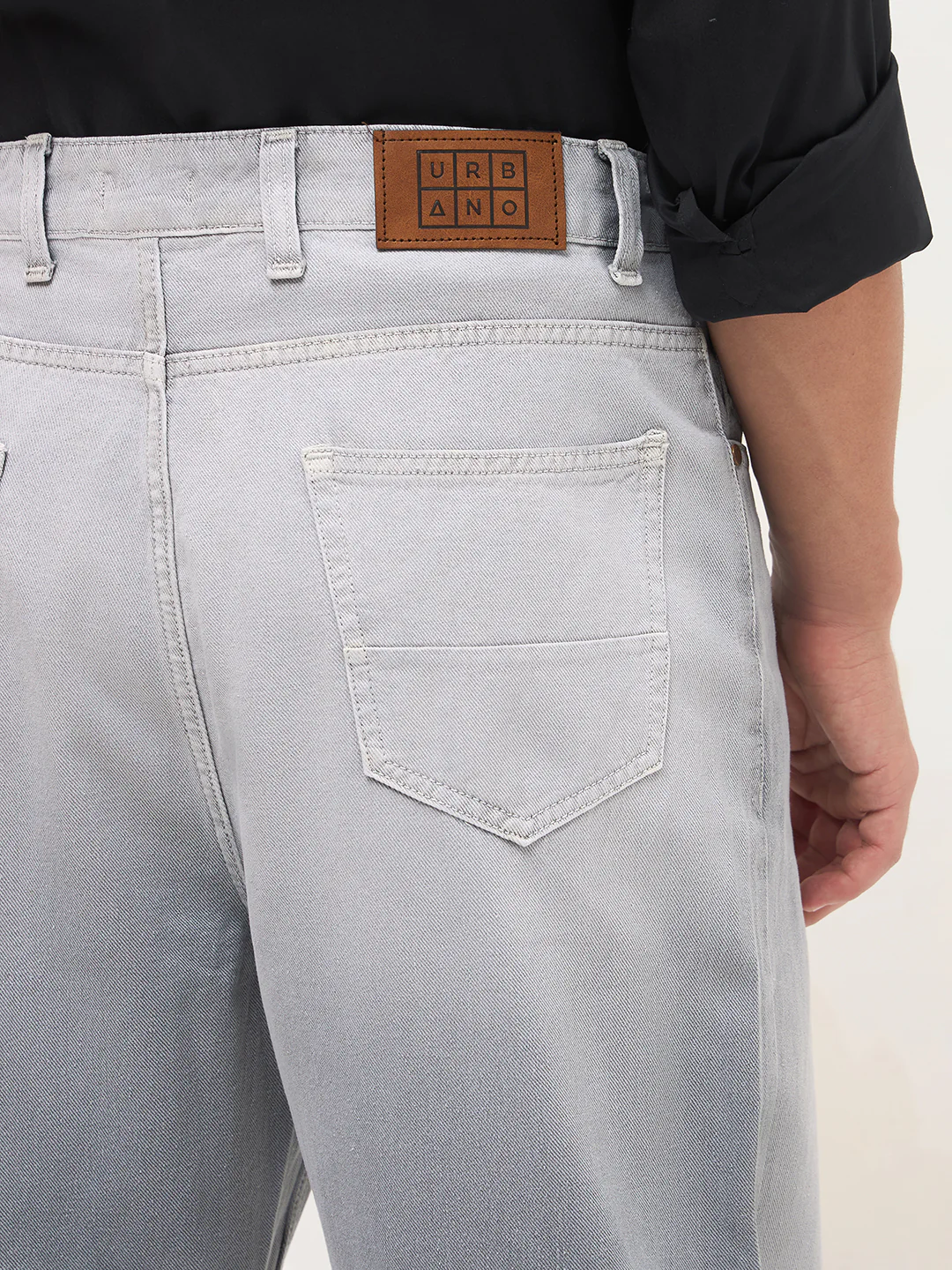Men's Light Grey Loose Baggy Fit Heavy Washed Faded Denim Jeans Non-Stretchable - Image 6