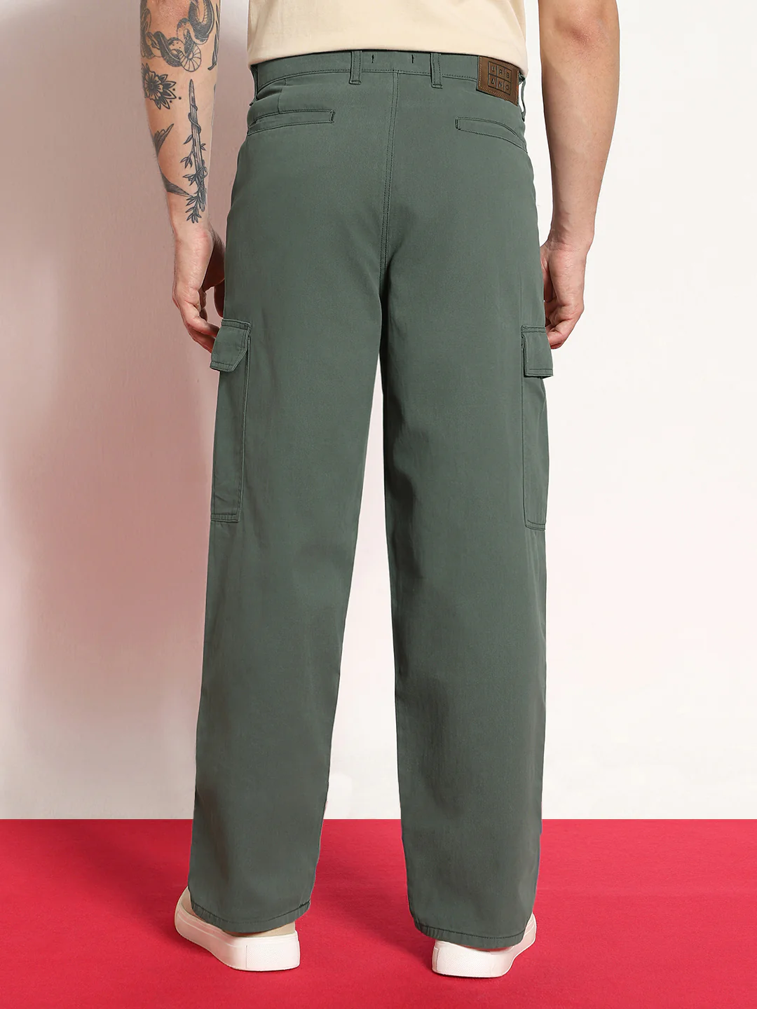 Men's Light Grey Loose Baggy Fit Solid Cargo Chino Pant with 6 Pockets Non-Stretchable - Image 4