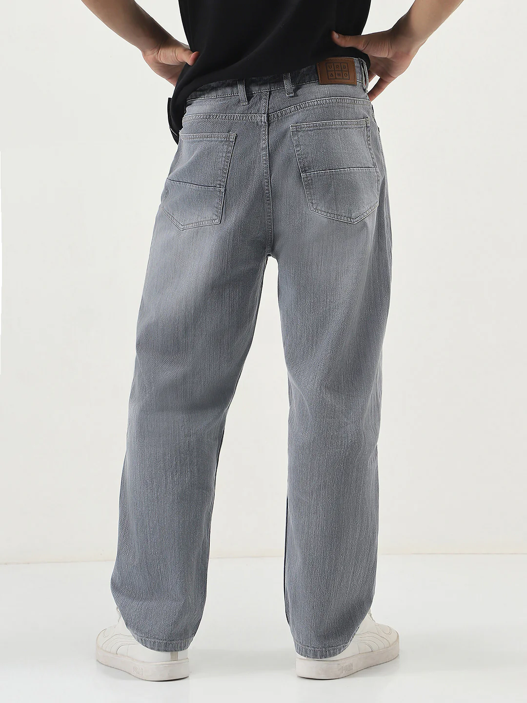 Men's Light Grey Loose Baggy Fit Washed Denim Jeans Non-Stretchable - Image 3