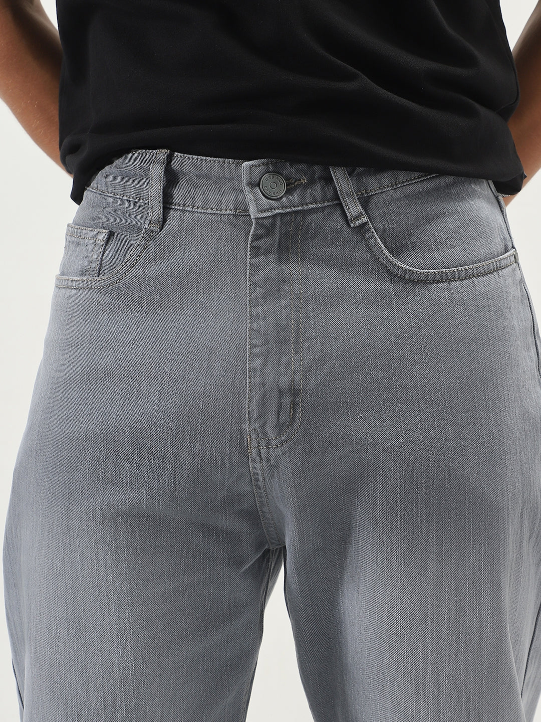 Men's Light Grey Loose Baggy Fit Washed Denim Jeans Non-Stretchable - Image 5