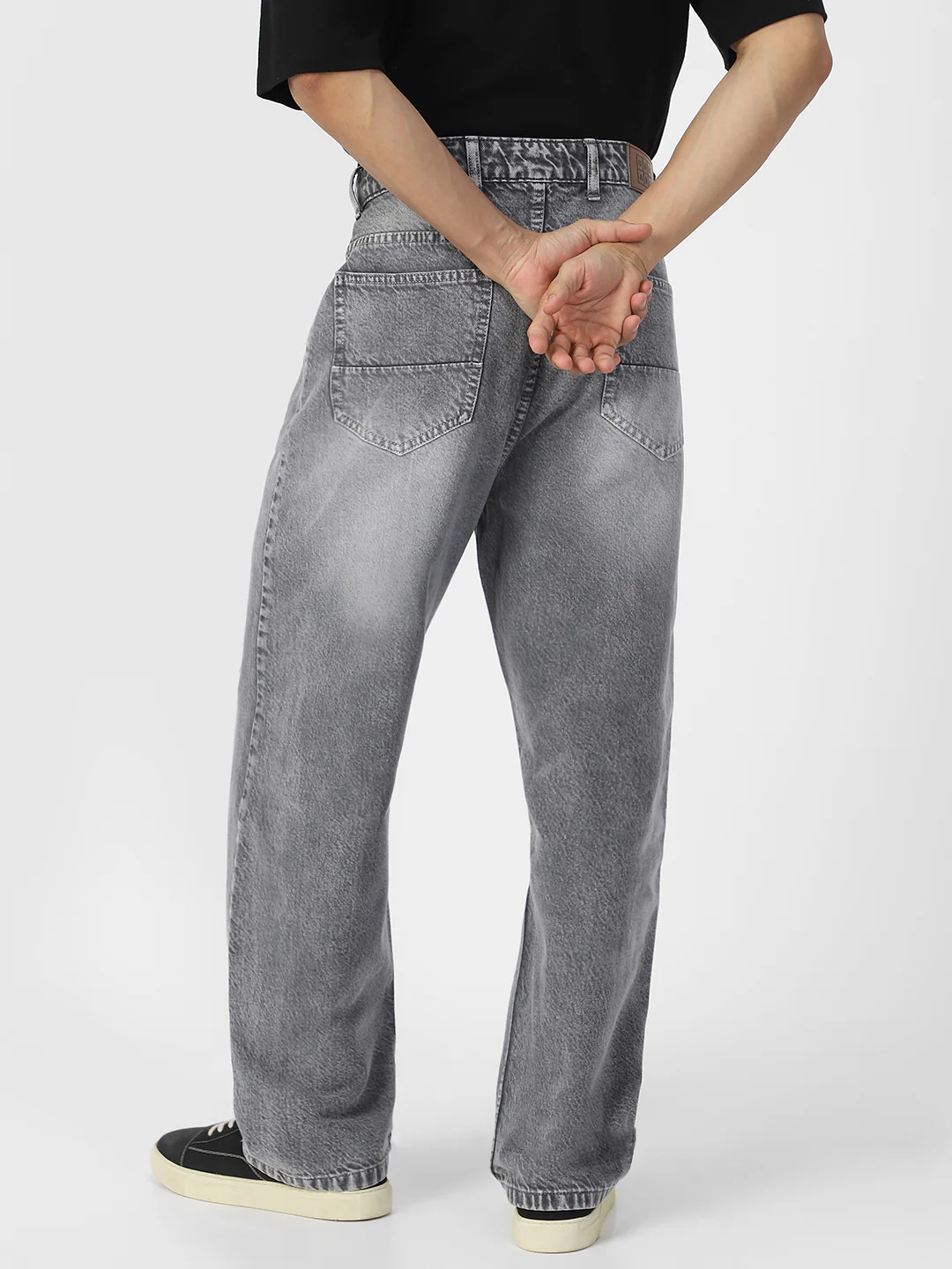 Men's Light Grey Loose Baggy Fit Washed Distressed/Torn Jeans Non-Stretchable - Image 3