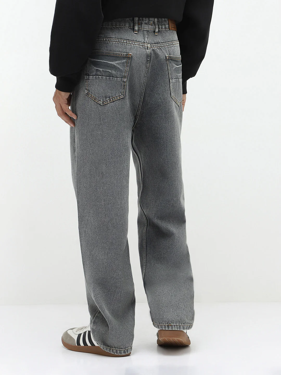 Men's Light Grey Loose Baggy Fit Washed Jeans Non-Stretchable - Image 3