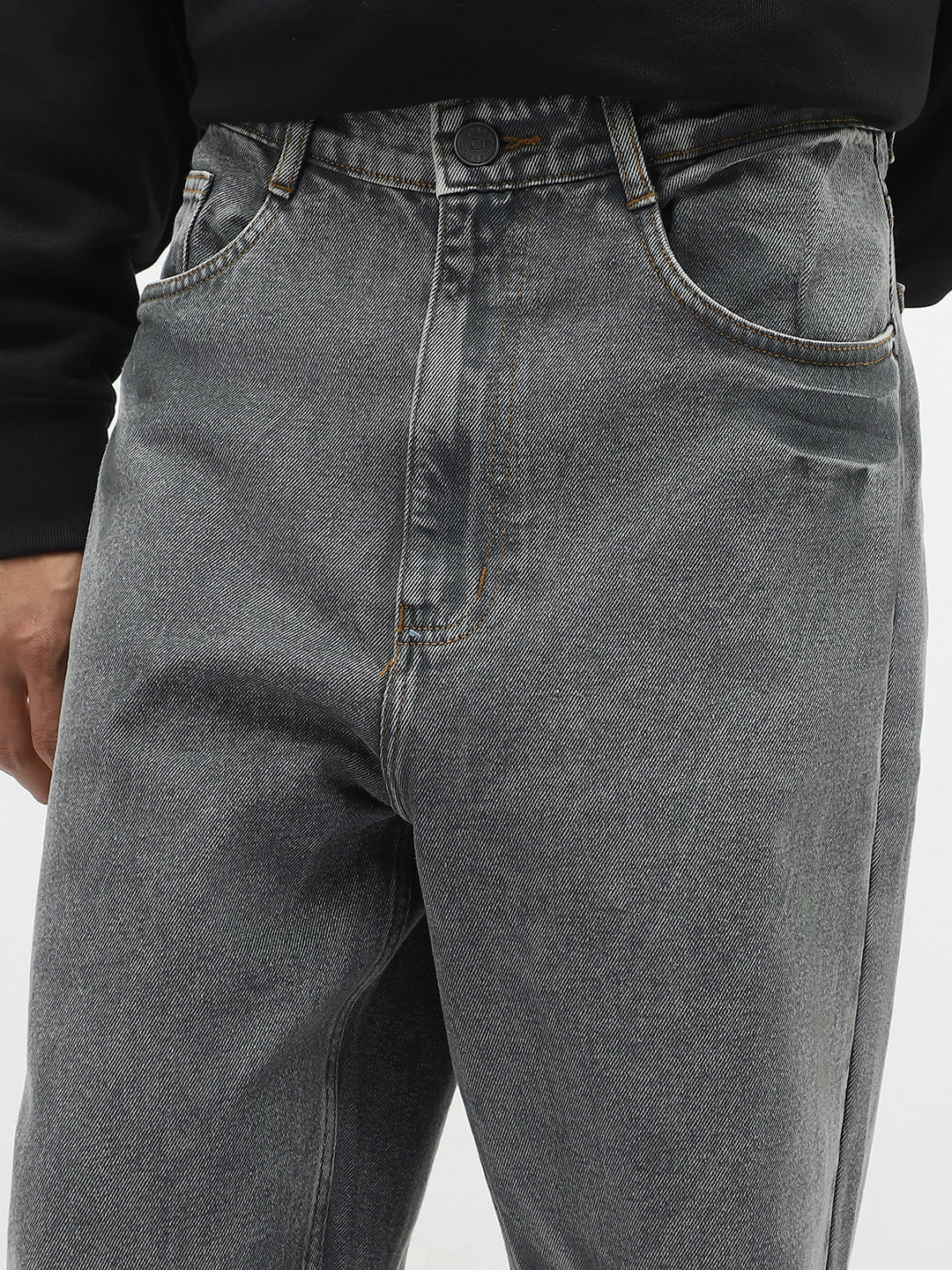Men's Light Grey Loose Baggy Fit Washed Jeans Non-Stretchable - Image 5