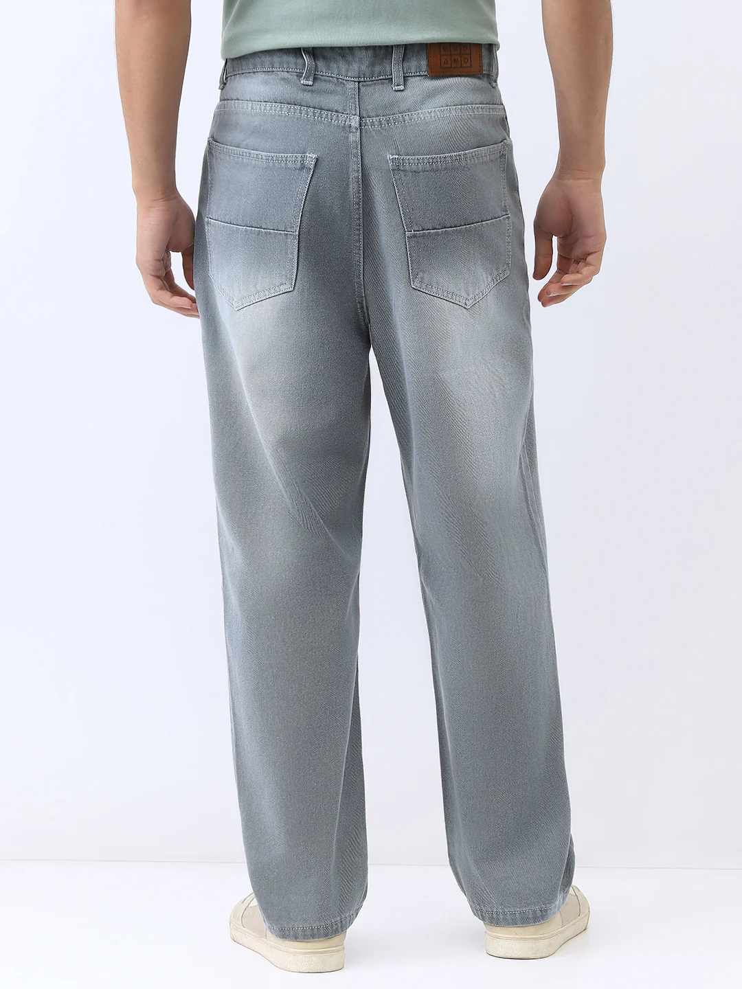 Men's Light Grey Loose Baggy Fit Washed Jeans Non-Stretchable - Image 4