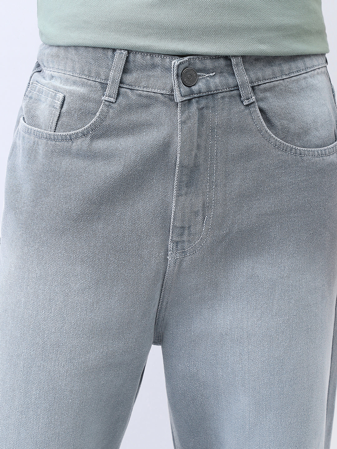 Men's Light Grey Loose Baggy Fit Washed Jeans Non-Stretchable - Image 6