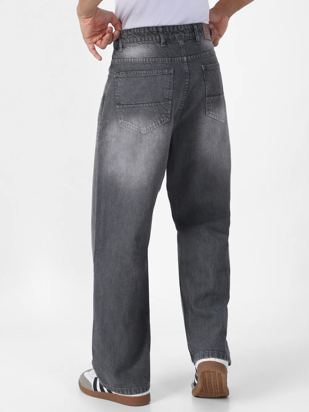 Men's Light Grey Loose Baggy Fit Washed Jeans Non-Stretchable - Image 3