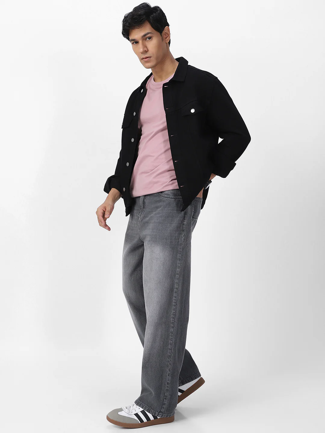 Men's Light Grey Loose Baggy Fit Washed Jeans Non-Stretchable - Image 4